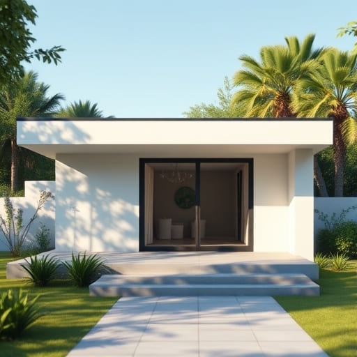 Modern modular home exterior with clean lines